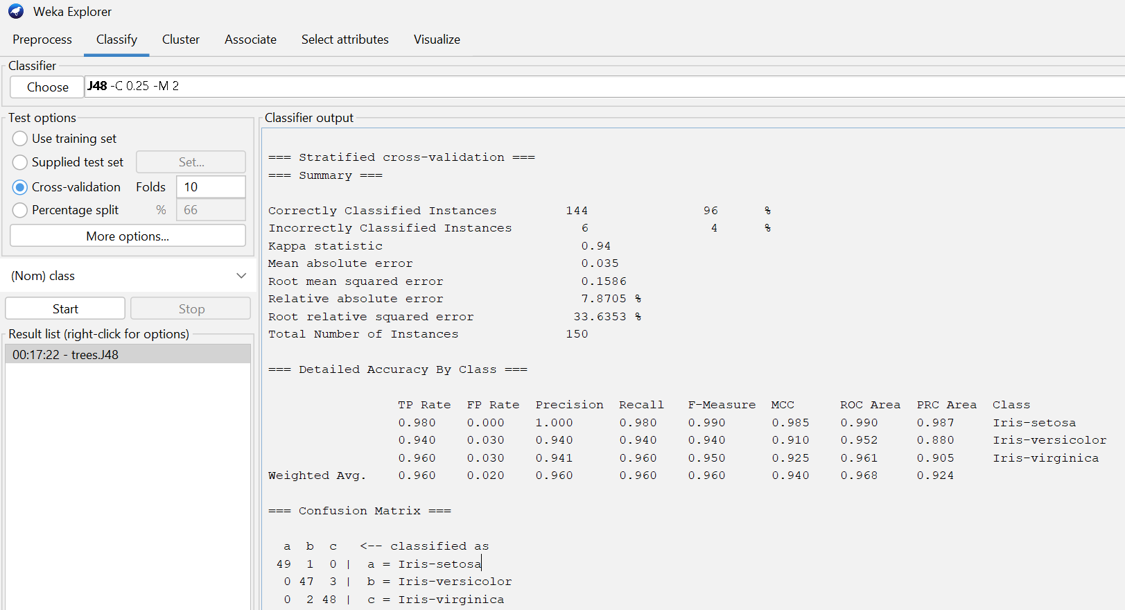WEKA Output